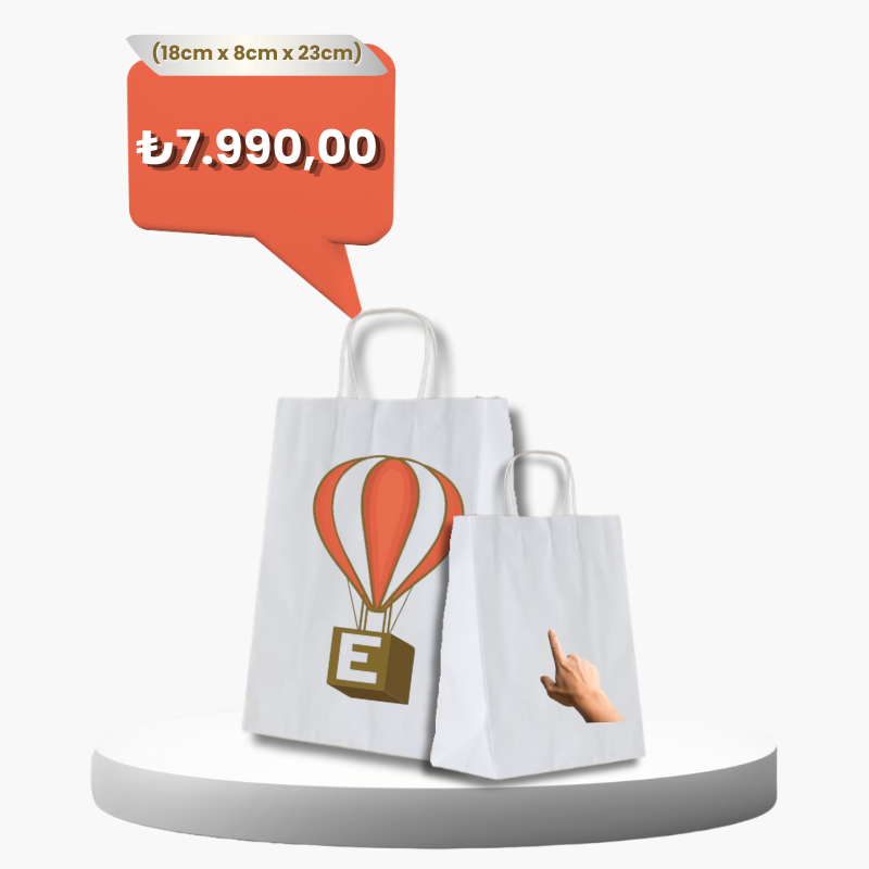 Baskılı burgu saplı beyaz kraft çanta – özel baskılı kraft poşet